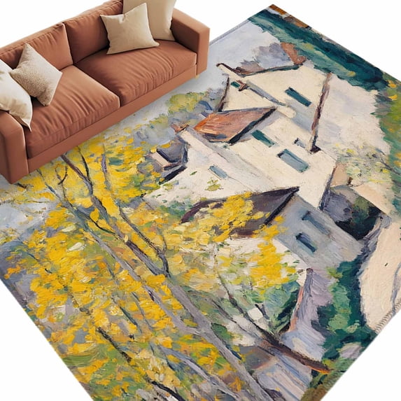 Country Road Area Rug 8x10 Washable Rug Non Slip Abstract Art Oil Painting Pastoral Villas Large Area Rug Soft Stainresistant Indoor Floor Carpet for Living Room Bedroom Office Dining Room Nursery