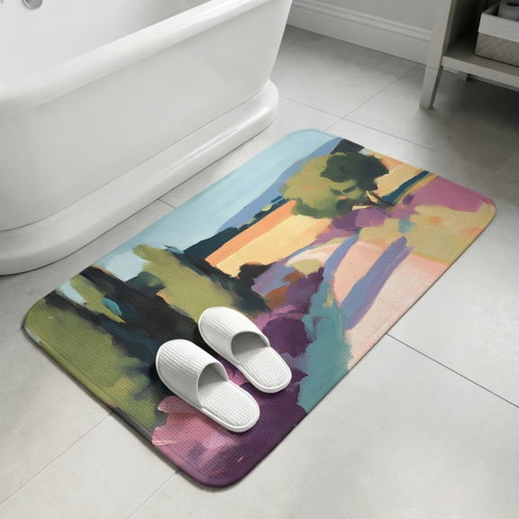 Country Road Bathroom Rugs Non Slip Washable Bath Mat Absorbent Front Door Mat Farmhouse Natural Trees Mountain Painting Indoor Doormat for Kitchen Entryway Shower Decor Accessories 15.7"x23.6"