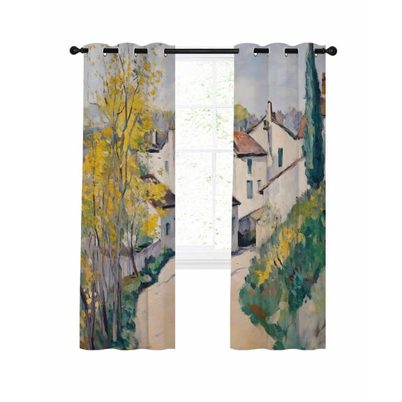 Country Road Blackout Curtains for Bedroom Living Room, Cypress Trees Rustic Pastoral Rural 39 In Long Thermal Insulated Room Darkening Drapes Grommet Window Treatments, 27.5 x 39 In