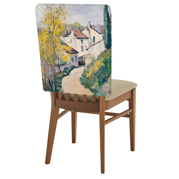 Country Road Chair Back Covers Set of 8 Cypress Trees Rustic Pastoral Rural Removable Dining Chair Slipcovers Washable Seat Protector for Restaurant Party Banquet Kichen Decor