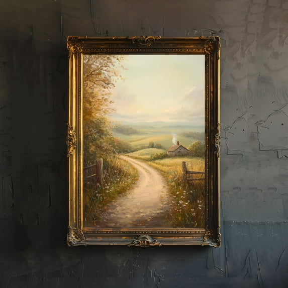 Country Road Cottagecore Decor Dark Academia Art Vintage Rustic Landscape Illustration Nature Wall Art
