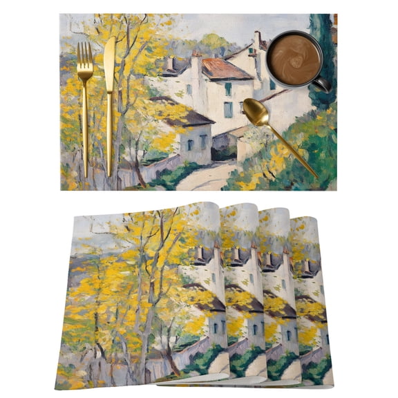 Country Road Cotton Linen Placemats Set of 1, Cypress Trees Rustic Pastoral Rural Washable Table Place Mats Heat Insulating Placemat for Dining Room Kitchen Daily Use 13 x 19 Inch
