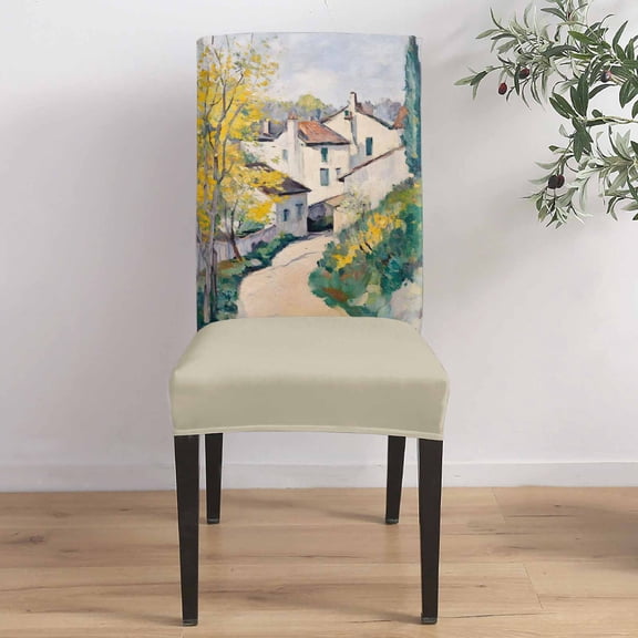 Country Road Dining Chair Covers Set of 1, Cypress Trees Rustic Pastoral Rural Chair Covers for Dining Room Removable Seat Protectors Slipcovers for Home Party Wedding Banquet