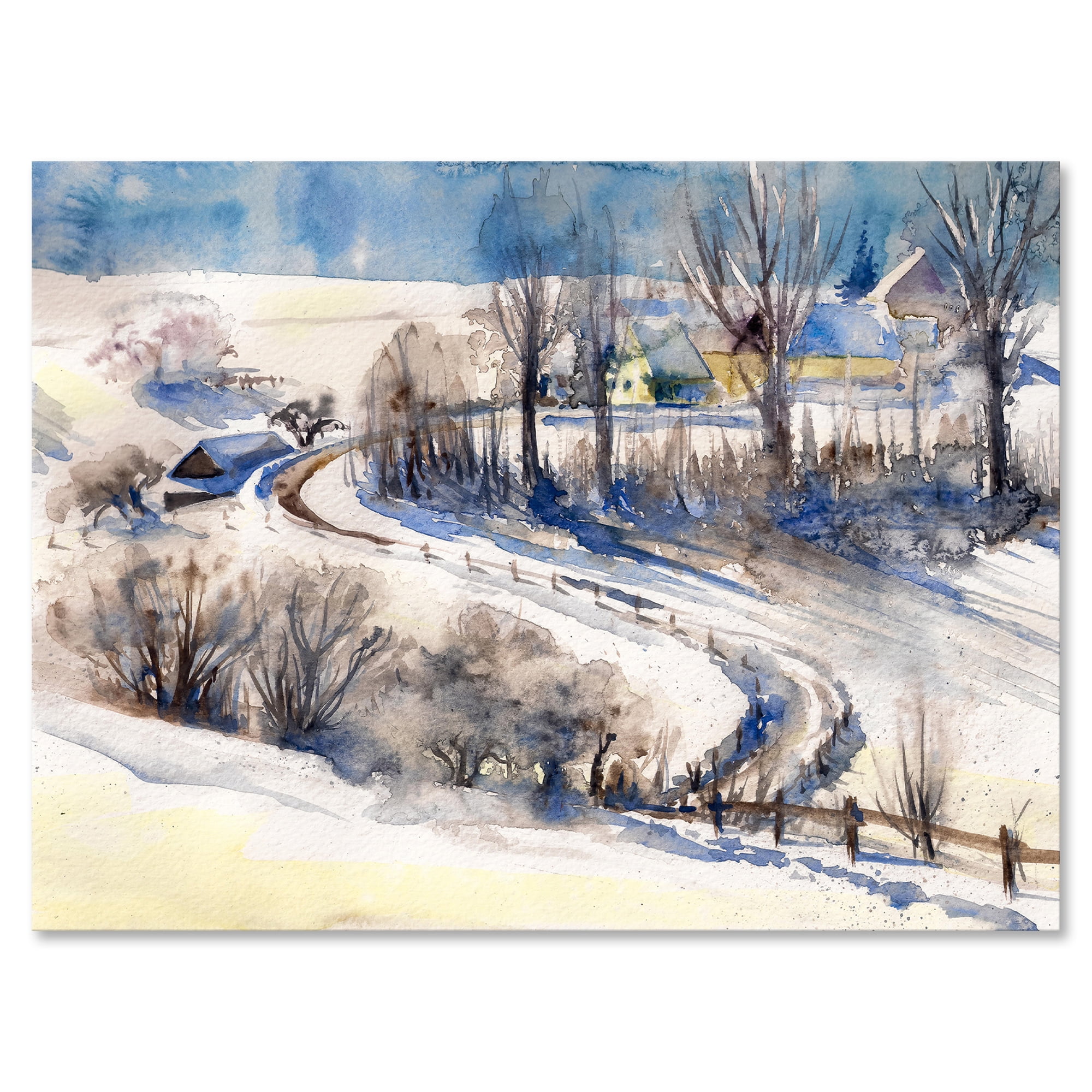 Country Road In Winter Times Landscape I 32 in x 24 in Painting Canvas Art Print, by Designart