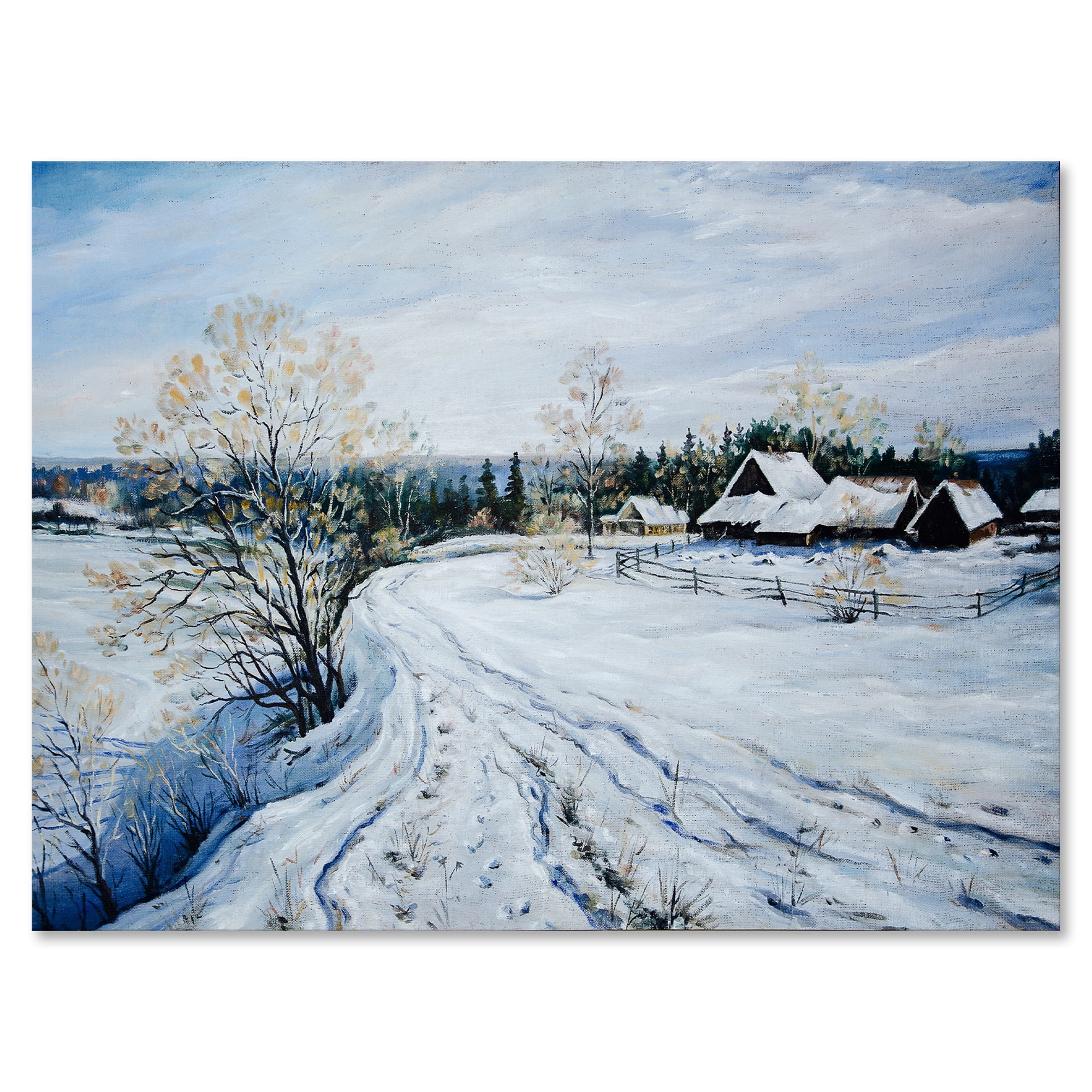 Country Road In Winter Times Landscape II 32 in x 16 in Painting Canvas Art Print, by Designart