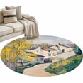 thumbnail image 1 of Country Road Round Rug 4ft Washable Circle Entryway Rugs Non Slip Abstract Art Oil Painting Pastoral Villas Area Rug Indoor Floor Carpet for Bedroom Kitchen Living Room Office Dining Room Nursery, 1 of 9