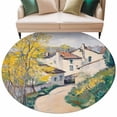 thumbnail image 1 of Country Road Round Rug 8ft Washable Circle Rugs Non Slip Abstract Art Oil Painting Pastoral Villas Large Area Rug Indoor Floor Carpet for Bedroom Kitchen Living Room Home Office Dining Room Nursery, 1 of 9