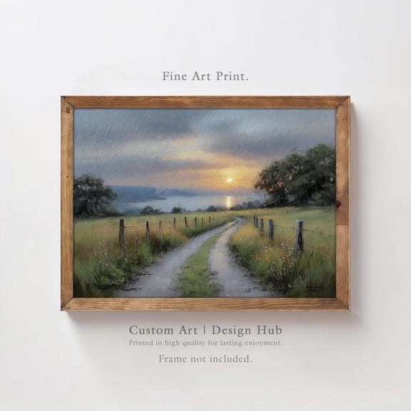 Country Road Sunset Wall Art Print, Golden Hour Rural Landscape