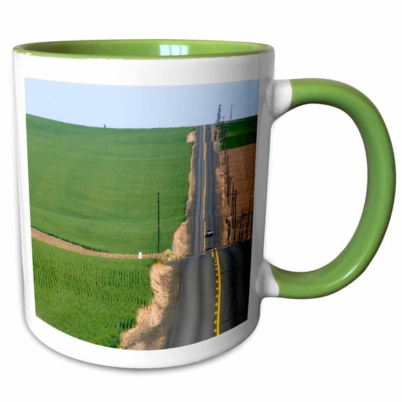 3drose, Country Road, Wheat Fields, Pendleton, Idaho - Us13 Dfr0677 - David R. Frazier, 11oz Two-tone Green Mug
