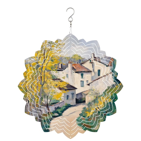 Country Road Wind Spinner for Garden Yard 8In, Cypress Trees Rustic Pastoral Rural 3D Stainless Steel Kinetic Hanging Wind Spinners Rustproof Outdoor Decor for Lawn Patio Home