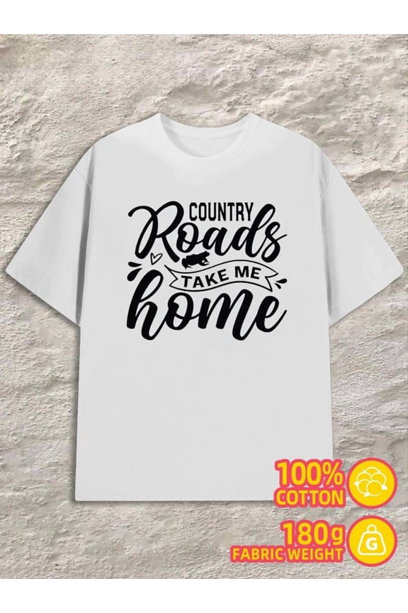 Country Roads Home men 180G 100% Cotton white Retro Unisex Shirt Short Sleeve tshirts Trendy Unisex Shirt Printed tshirts Unique Design Unisex Shirt Crewneck tshirts