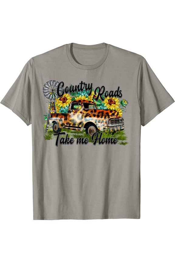 Country Roads Leopard Truck Sunflower Windmill Western T-Shirt, Unisex T-Shirt