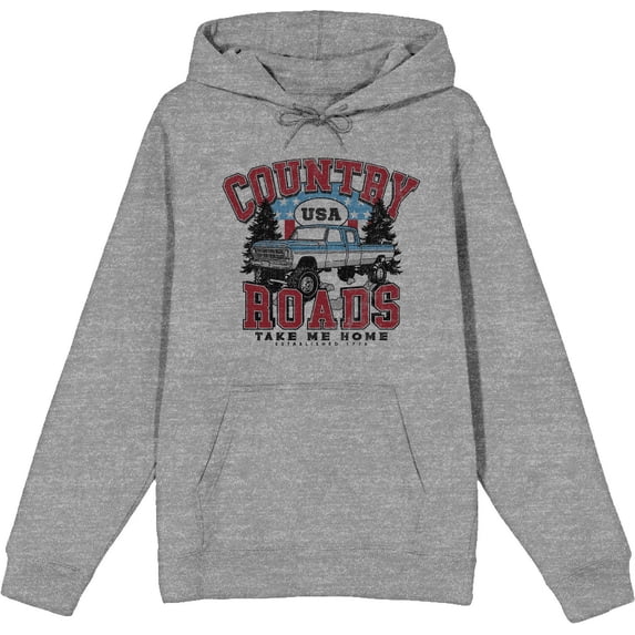 Country Roads Take Me Home Heather Gray Adult Long Sleeve Hoodie-Large