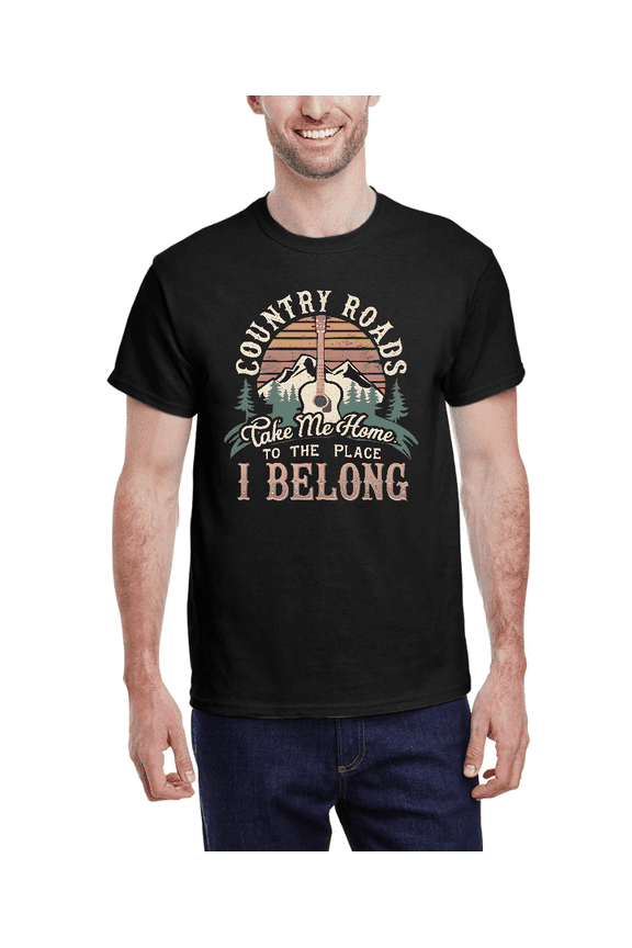 Country Roads Take Me Home Mountain Sunset Guitar Graphic Unisex T-Shirt V10320, up to Size 5XL
