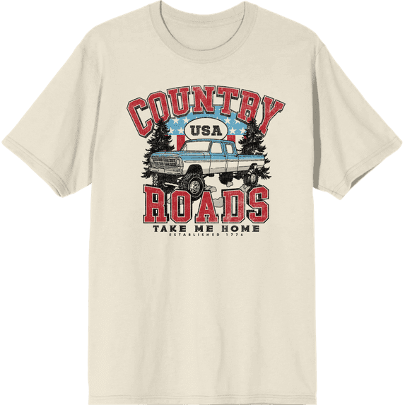 Country Roads Take Me Home Natural Men's Crew Neck Short Sleeve Tee-XL