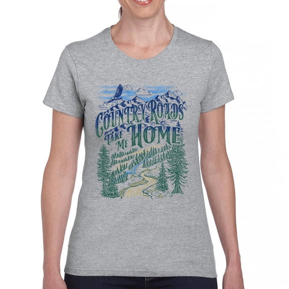 Country Roads Take Me Home T-Shirt Rustic Mountains Road Trip Music Women's Tee