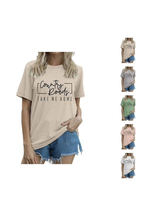 Country Roads Take Me Home T Shirts for Women 2025 Country Music Tshirt Short Sleeve Crewneck Womens T Shirts