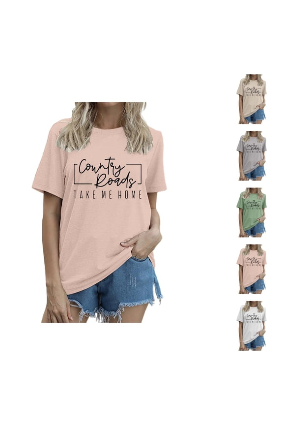 Country Roads Take Me Home T Shirts for Women 2025 Country Music Tshirt Short Sleeve Crewneck Womens T Shirts