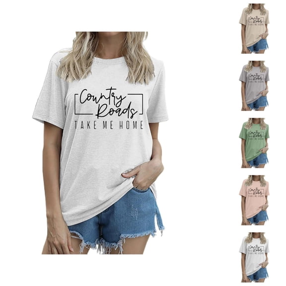 Country Roads Take Me Home T Shirts for Women 2025 Country Music Tshirt Short Sleeve Crewneck Womens T Shirts