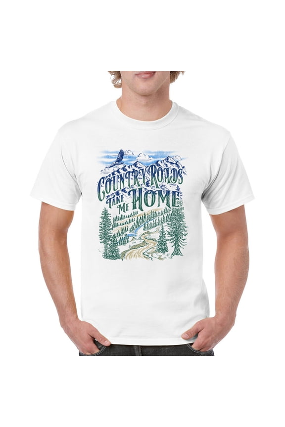 Country Roads Take Me Home T-shirt Rustic Mountains Road Trip Music Men's Tee