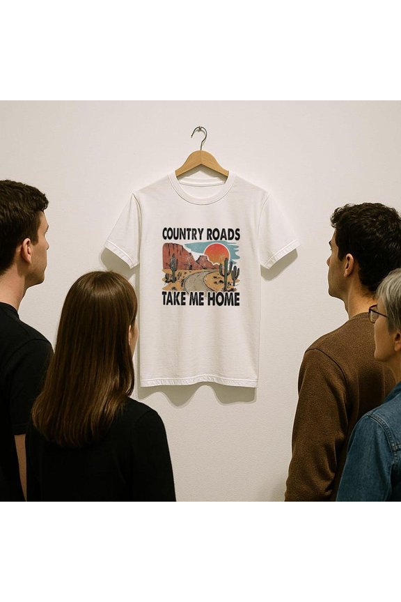 Country Roads Take Me Home Western Graphic T-Shirt, Retro Desert Sun Cactus For Nature Lovers, Country Music Gift For Him Or Her