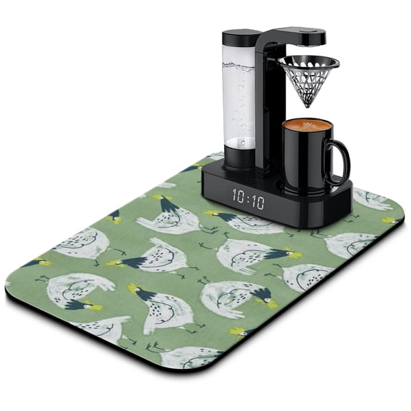 Country Rooster Coffee Bar Mat - Thick Absorbent Mat for Coffee Machine with Farm Theme