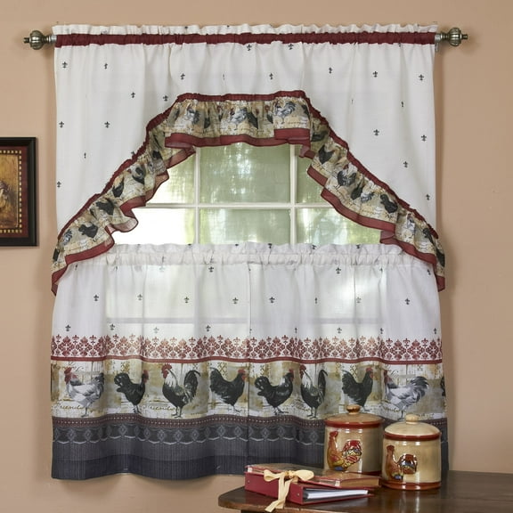 Country Rooster Kitchen Curtain Tier & Swag Set - 36 in. Long