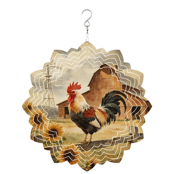 Country Rooster Wind Spinner for Garden Yard 8In, Rustic Yellow Sunflowers Barn Windmill 3D Stainless Steel Kinetic Hanging Wind Spinners Rustproof Outdoor Decor for Lawn Patio Home