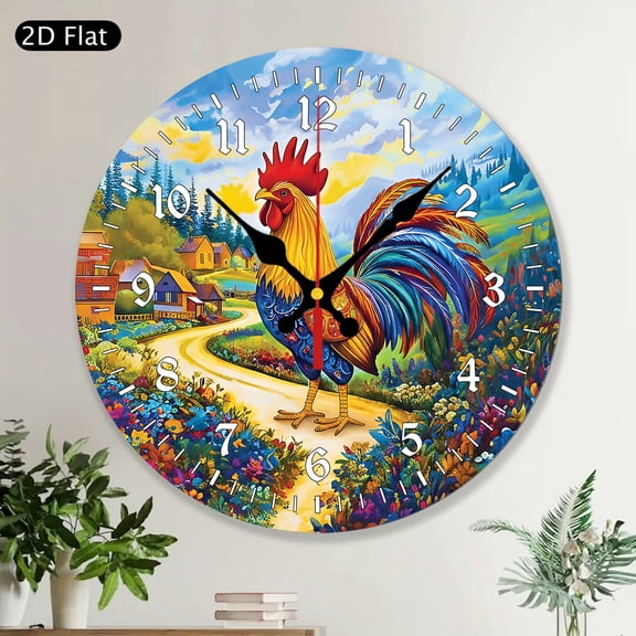 Country Roosters Chickens Farmhouse Round Wall Clock Decorative Rustic Home Kitchen Decor Chicken Lovers Farm Animal Gift Farm Chicken Gift
