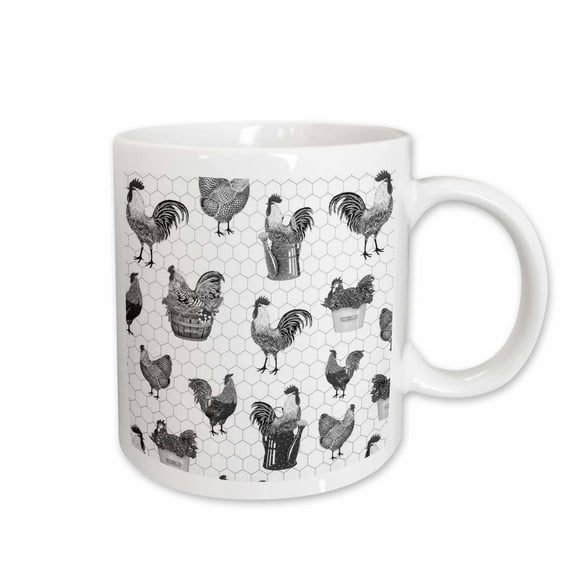 3drose, Country Roosters in Black N White, 11oz Mug