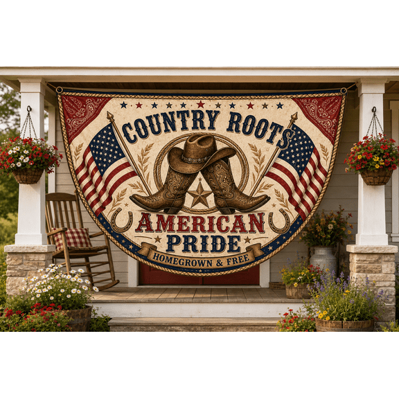 Country Roots Semicircle Flag with Cowboy Boots American Pride Porch Banner