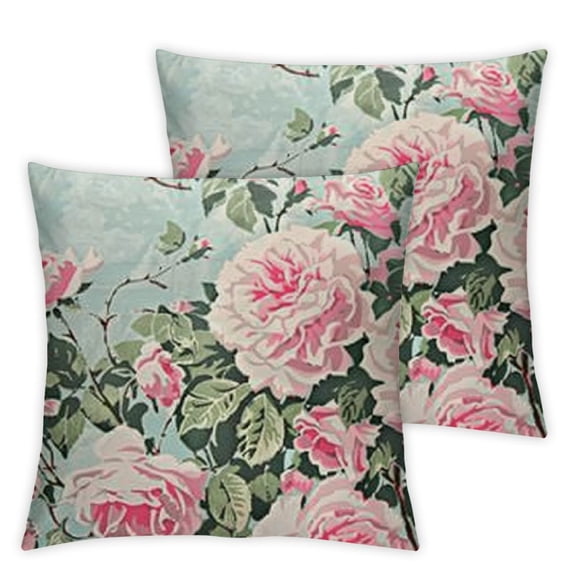 Country Rose Roses Pink Floral Print Pillowcases with Ruffles Bedding Pillow CoversFabric Material Standared Size (Blue Rose)