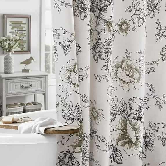 Psoiuetr Rustic Floral Cottagecore Shower Curtain Black Pattern Linen Vintage Shower Curtain for Bathroom Farmhouse 72"x72"