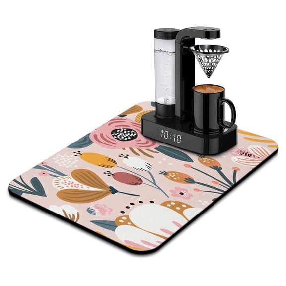 Country Rustic Floral Dish Drying Mat, Absorbent Vintage Coffee Bar Mat, Botanical Kitchen Counter Protector