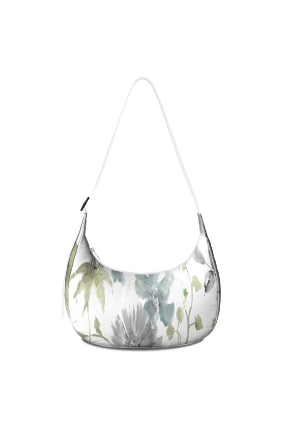 Country Rustic Floral Print Crescent Crossbody Bag for Women Vintage Botanical Bloom Shoulder Purse Garden Style Watercolor Purse for Daily Travel Use