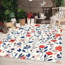 Country Rustic Pink Blue Red Florals And Leaves Pattern Outdoor Area Rug For Deck Balcony Garden Waterproof Washable No Slip Outside Carpet In Porch Patio 5x6ft