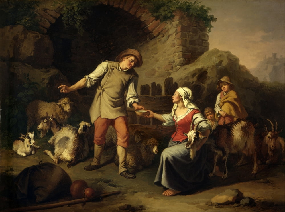 Country Scene With Shepherds And Goats Canvas Art - (24 x 18)