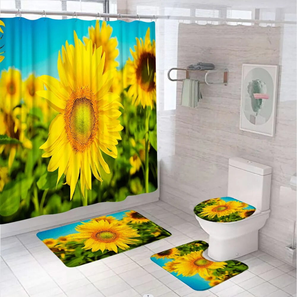 Country Scenery Sunflower Field Shower Curtain Sets Purple Sky Flower ...