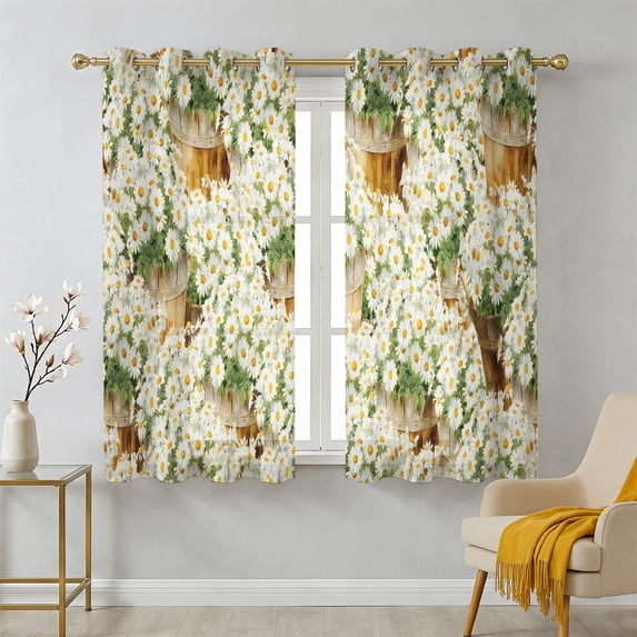 Country Sheer Curtains 45 Inch Long 2 Panels, Chrysanthemums Daisy ...