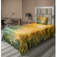 thumbnail image 1 of Country Sheet Set, Pastel Color Sunset on the Lake in Fall Autumn Scenery in Retro Art Drawing, Fitted and Flat Sheet with Pillowcase Bedding Accent 3 Piece Set, Twin, Green Orange Blue, by Ambesonne, 1 of 4