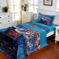 thumbnail image 1 of Ambesonne Maritime Fitted & Top Sheet Set with Sham, Harbour by the Sea, Navy Red, 1 of 5