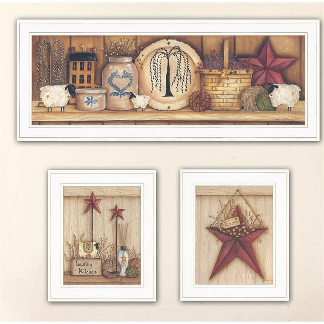Country Shelf & Stars by Mary Ann June Framed Print Wall Art Wood Multi-Color
