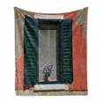 thumbnail image 1 of Country Soft Flannel Fleece Blanket, Old Italian Stone House with Medieval Style Shutters Image of Colorful Flowers, Cozy Plush for Indoor and Outdoor Use, 50" x 70", Green Grey Red, by Ambesonne, 1 of 6