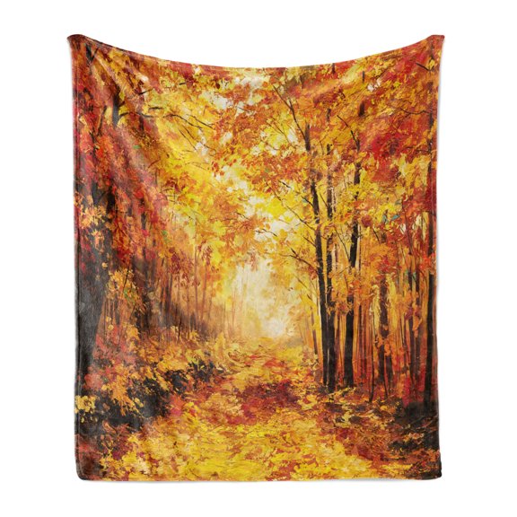 Country Soft Flannel Fleece Blanket, Pale Shaded Autumn in the Forest Pastoral Calm Simple Life Nature Paint Away Art, Cozy Plush for Indoor and Outdoor Use, 50" x 70", Orange Brown, by Ambesonne