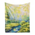 thumbnail image 1 of Country Soft Flannel Fleece Blanket, Pastoral Paint of a Forest in the Spring Time with Fresh Colored Leaves Trees Art, Cozy Plush for Indoor and Outdoor Use, 70" x 90", Green Blue, by Ambesonne, 1 of 6