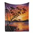 thumbnail image 1 of Country Soft Flannel Fleece Blanket, Picture of Old Tree Bending over River with Mountain Landscape at Sunset, Cozy Plush for Indoor and Outdoor Use, 60" x 80", Burnt Orange Purple, by Ambesonne, 1 of 5