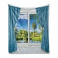 thumbnail image 1 of Country Soft Flannel Fleece Blanket, Rural View from the Window Reflection in Water Lake Tree in Summertime, Cozy Plush for Indoor and Outdoor Use, 50" x 60", Slate Blue Green White, by Ambesonne, 1 of 5