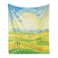 thumbnail image 1 of Country Soft Flannel Fleece Blanket, Sunny Rural Landscape with Rolling Hills Fields in Autumn Color Cartoon Art Print, Cozy Plush for Indoor and Outdoor Use, 70" x 90", Yellow Green, by Ambesonne, 1 of 5