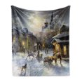 thumbnail image 1 of Country Soft Flannel Fleece Blanket, Winter Landscape of a Western Town at Night in New World Rurals in Retro Style Art, Cozy Plush for Indoor and Outdoor Use, 50" x 70", Multicolor, by Ambesonne, 1 of 5