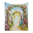 thumbnail image 1 of Country Soft Flannel Fleece Throw Blanket, Colorful Floral Arch in the Summer Park Romantic Feminine Boho Paint Style Print, Cozy Plush for Indoor and Outdoor Use, 60" x 80", Multicolor, by Ambesonne, 1 of 5
